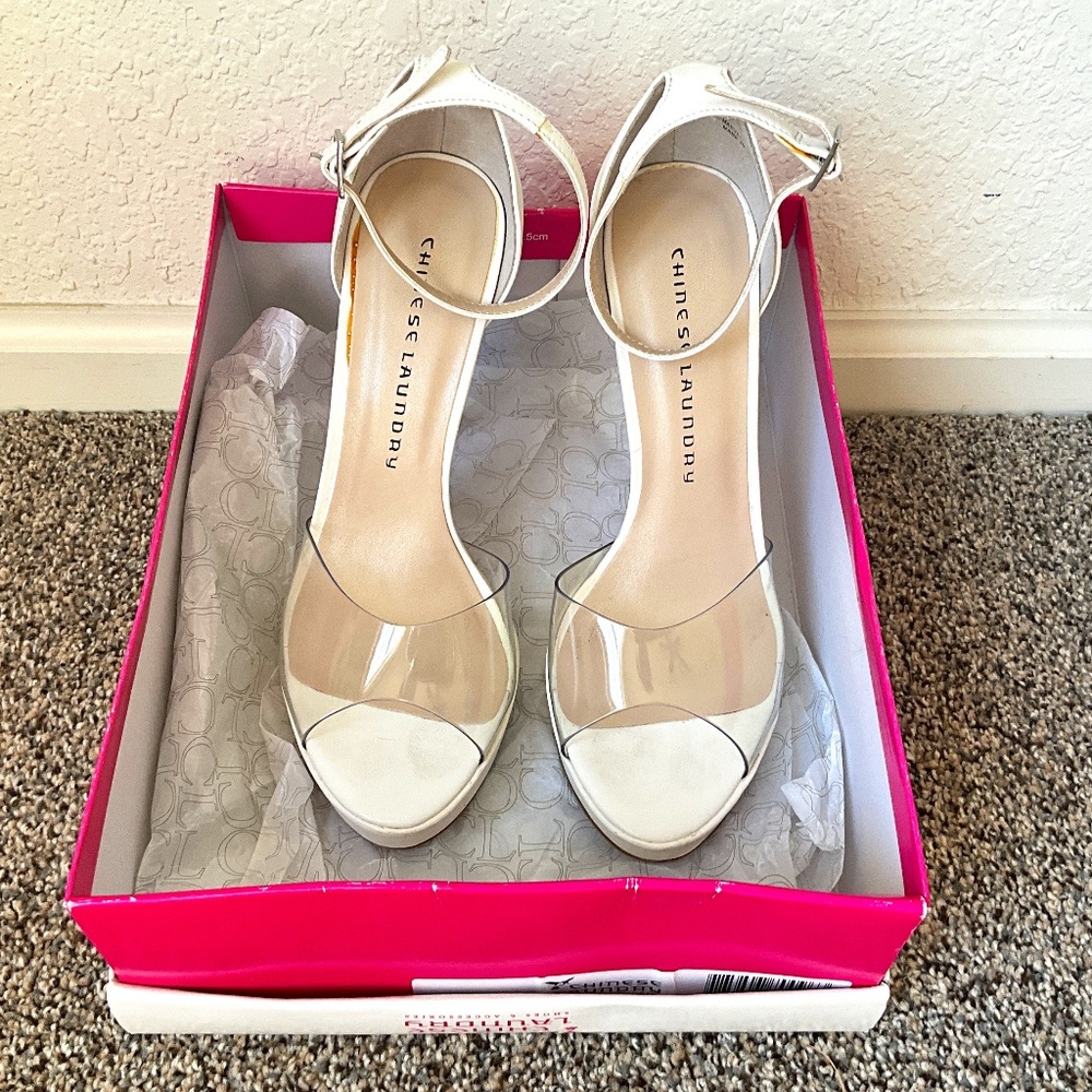 White Heels with Transparent Strap - Size 8